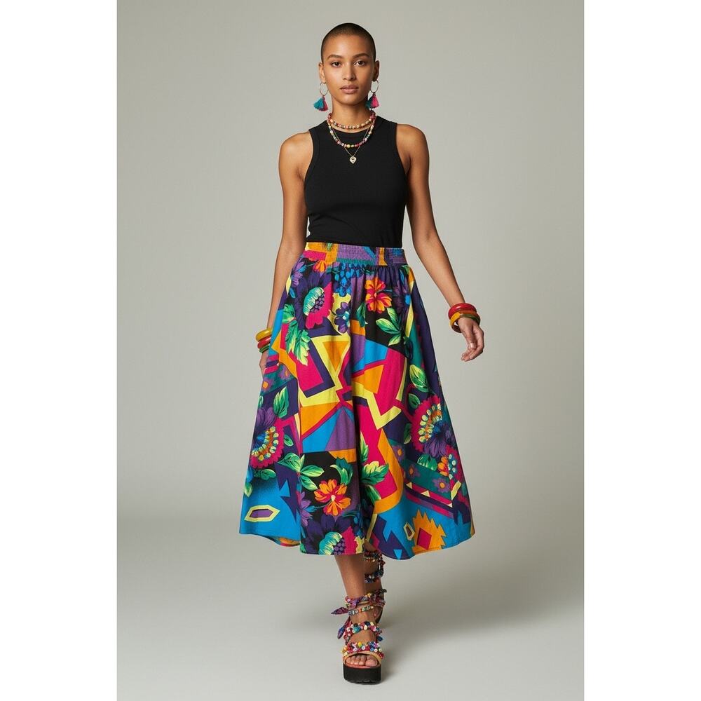 Vintage Art to wear 90s Tumbleweed Maximalist Skirt - Geometric & Floral Pattern